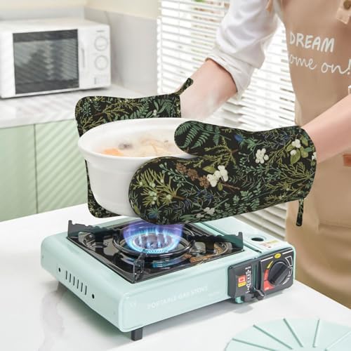 Botanical Print Oven Mitts and Pot Holders, Set of 4