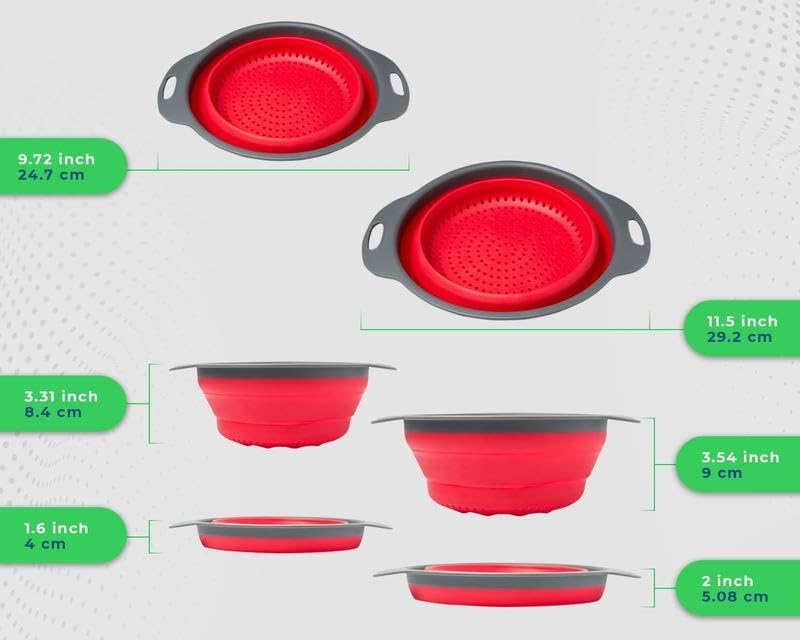 Kitchen Strainers Set of 2 -Collapsible Silicone Colanders For Easy