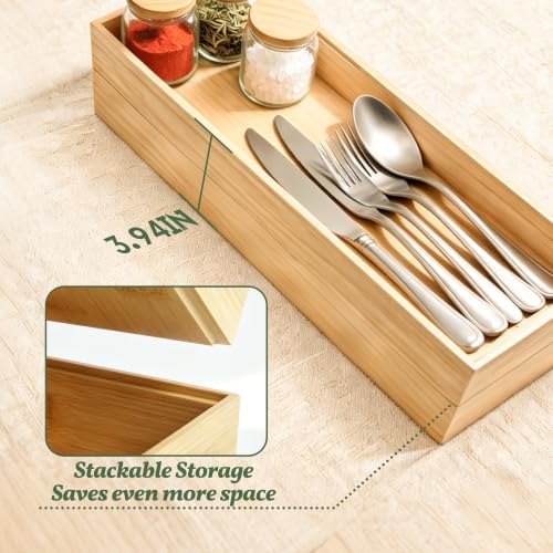 Bamboo Drawer Organizer Tray, 17" x 6", Stackable