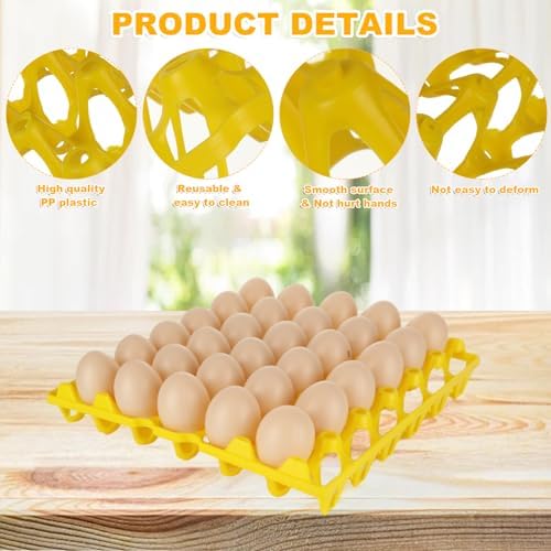 12 PCS Plastic Egg Trays, 30-Egg Flats, Yellow