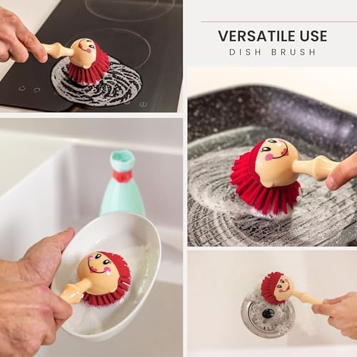 Vigar Dolls Dish Brush with Holder, Green and Red