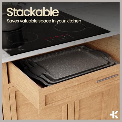 BAKKENMaster 6-Piece Nonstick Gray Marble Coated Bakeware Set - Professional Quality Carbon Steel Pans with Silicone Handles - Ideal for Oven, Refrigerator, Freezer - Dishwasher Safe