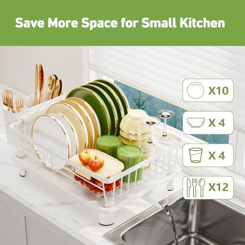 Dish Drainer Rack with Drip Tray, Sink Dish Drainer with Drainage