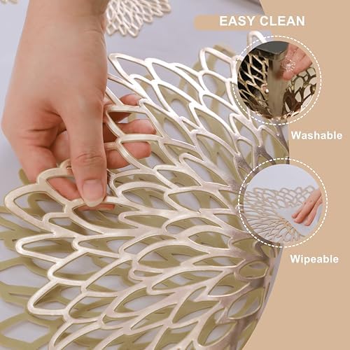 Snowkingdom Pack of 18 Gold Placemats Metallic Round Leaf Bulk Pressed