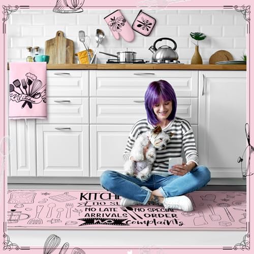 Fourluoo 10 Pcs Farmhouse Kitchen Decor Set, Soft Pink, Appealing
