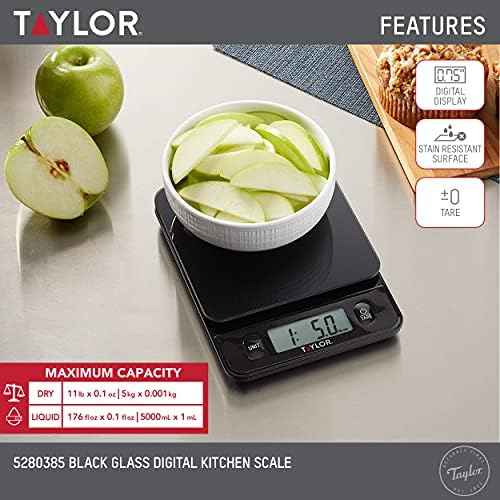 Taylor Glass Top Food Scale with Touch Controls, 11 lb Capacity, Sleek