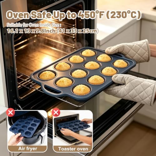 2 Pack Silicone Muffin Pan 12 & 24 with Frame Non Stick Cupcake Baking