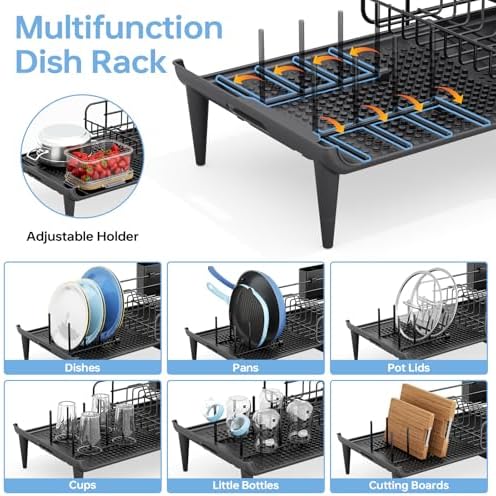 TOOLF Large Expandable Dish Drying Rack, Black