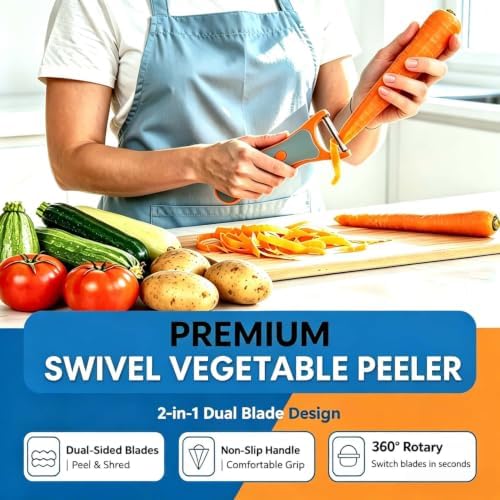 2-Pack 360° Swivel Vegetable Peeler with Julienne Cutter (Orange)