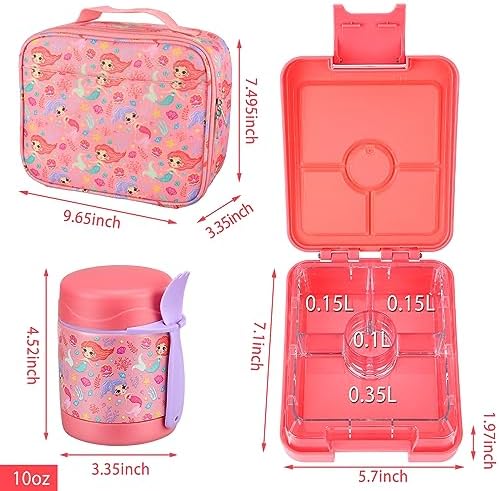 Bento Lunch Box Set for Kids with 10oz Soup Thermo, Leak-Proof Lunch