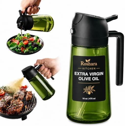 Roshara Oil Sprayer, 470ml Green Glass Bottle