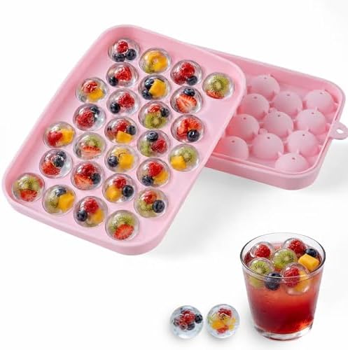 Small Ice Ball Mold, 2Pack Ice Cube Tray with Lid, 25 Cavities Round