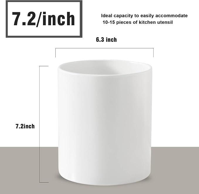 7" White Utensil Holder, Large Kitchen Utensil Holder Organizer - Image 2