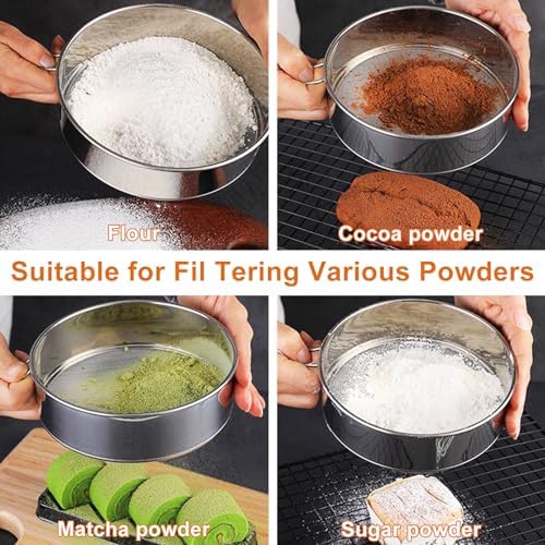 Flour Sifter for Baking 2 Pack, Round Flour Sifter Stainless Steel