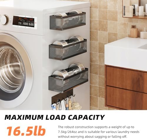 4 Pack Magnetic Shelves with Hook Rack for Washing Machine