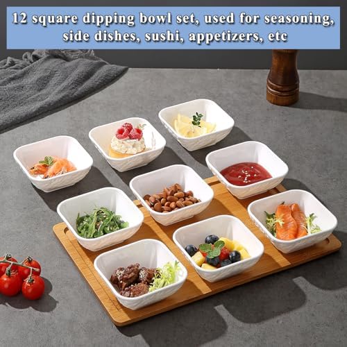 Kyraton Dip Bowls Set 12pcs 6oz, White Plastic Dipping Bowls Soy Sauce