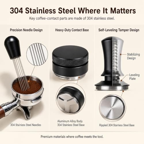 54mm Espresso Accessories Kit, 9-Piece Set with Knock Box & Tamping