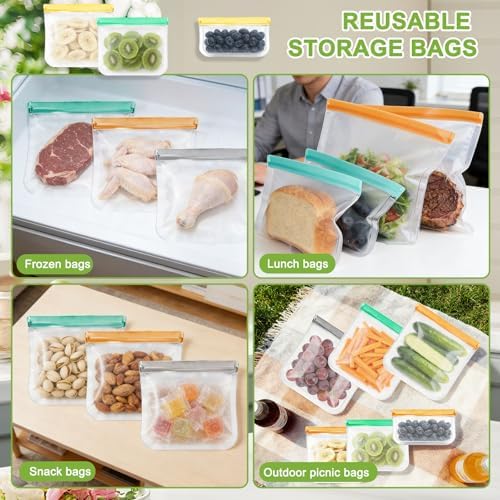 24 Pack Silicone Bags for Food Storage,Reusable Silicone Food Storage