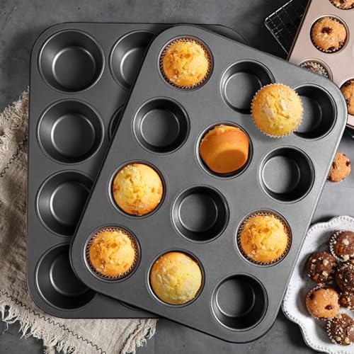 2 Packs Nonstick Round Muffin Baking Pan Tin, 12-Cup Muffin Tin