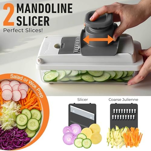Mueller Vegetable Chopper & Mandoline Slicer, White Sand/Grey