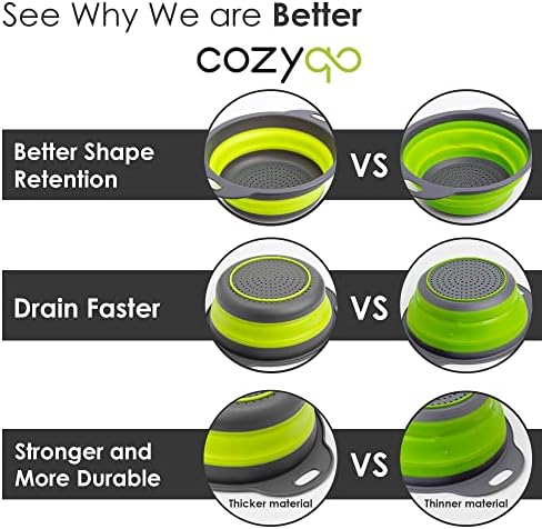 Colanders & Food Strainers with Bowl [Collapsible 3 piece Set Green]