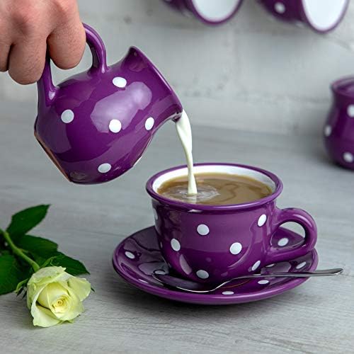 Handmade Purple and White Polka Dot Small 150ml/5oz Ceramic Creamer