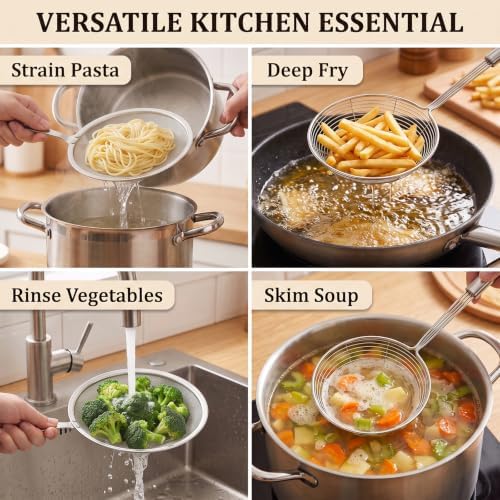 2PCS Stainless Steel Spider Strainer Set, Wire Mesh Skimmer Spoon for