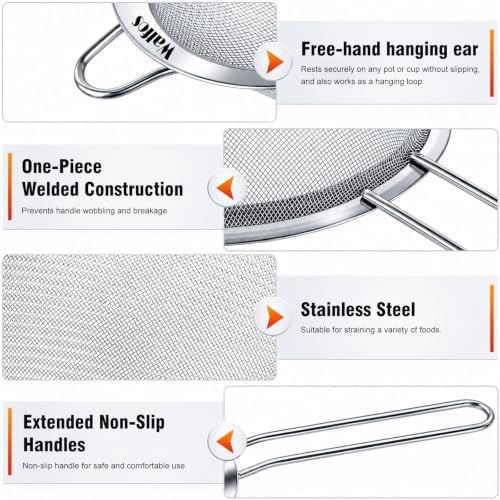 Walfos Fine Mesh Strainers Set, Premium Stainless Steel Colanders and