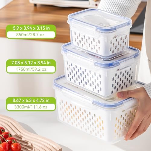 3 Pack Fruit Storage Containers for Fridge, Airtight Food Storage