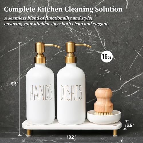 MOMEEMO Soap Dispenser Set, Stainless Steel Pumps, Gold & White