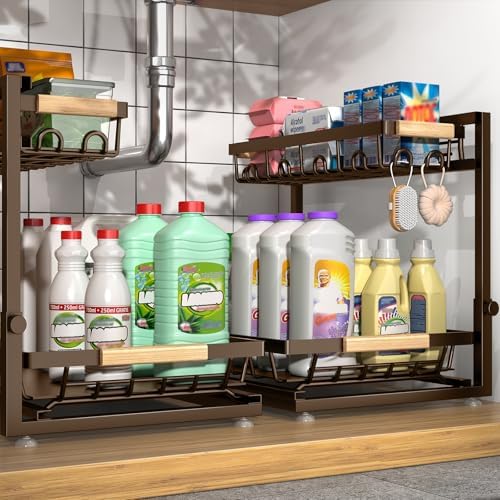Sevenblue 2-Pack 2-Tier Height Adjustable Under Sink Organizer &