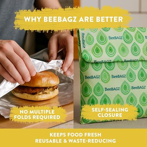 BeeBAGZ 3 Pack Beeswax Wrap Storage Bags, 2 Sizes