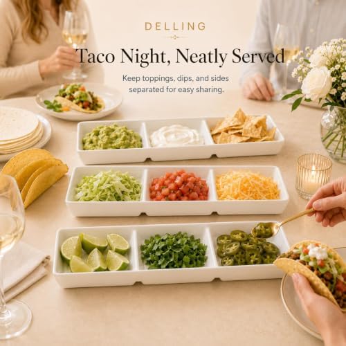 DELLING 16x5 Inch Ceramic 3-Section Serving Tray Set of 3, Stackable