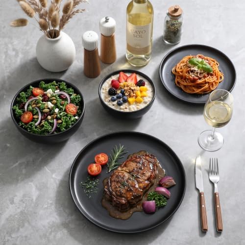 Stoneware Dinnerware Sets Service for 4, 12 pcs Plates and Bowls Set