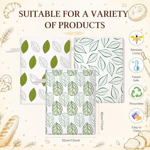 Reginary 3 Pack XL Beeswax Bread Bags, 17x13 Inch