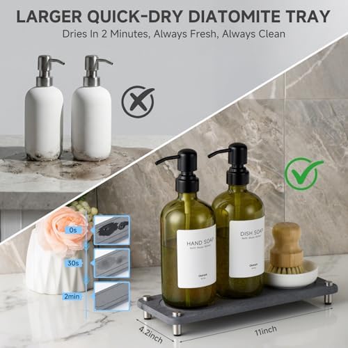 2 Pack Kitchen Soap Dispenser Set, 16oz Green Glass