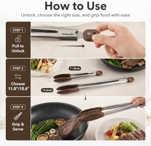Wooden Tongs Set of 2, 11.8 and 15.4 Inch