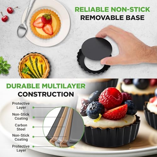 NutriChef 10-Piece Nonstick Mini Tart Pans with Removable Bottom