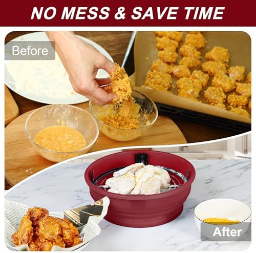 FJNATINH Collapsible Batter Bowl - Breading Bowl Shaker with Lid, Red