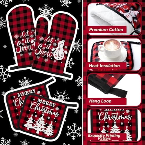 Fourluoo 10 Pcs Christmas Kitchen Decor Set, Retro Red Black Buffalo