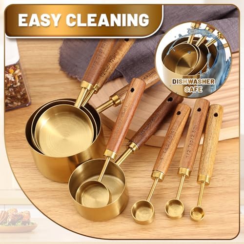 Stainless Steel Measuring Cups and Spoons Set with Wood Handle