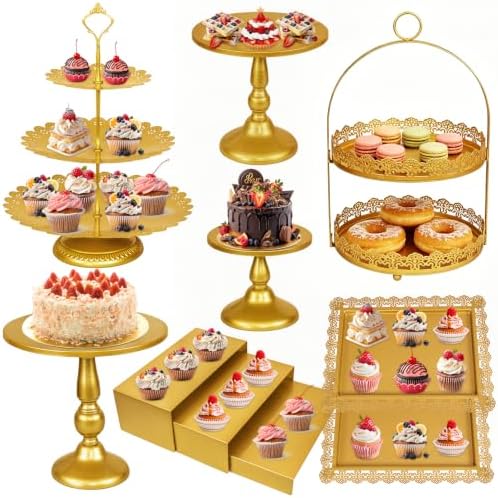 10 Pcs Gold Cake Stand Set Metal Cupcake Stands, Multiple Styles