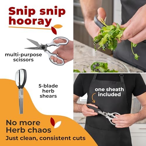 5 Blade Herb Scissors Set with Kitchen Shears - Lifetime Replace.