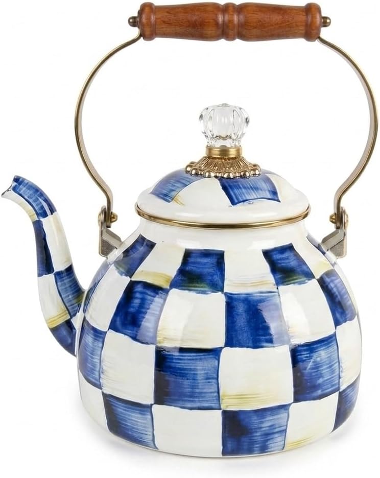 Checkered Tea Kettle for Checkered Kitchen Decor - Blue and White Tea
