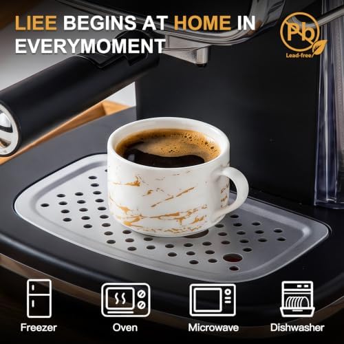 YOLIFE 3 OZ Stackable Porcelain Espresso Cups and Bamboo Saucers Set