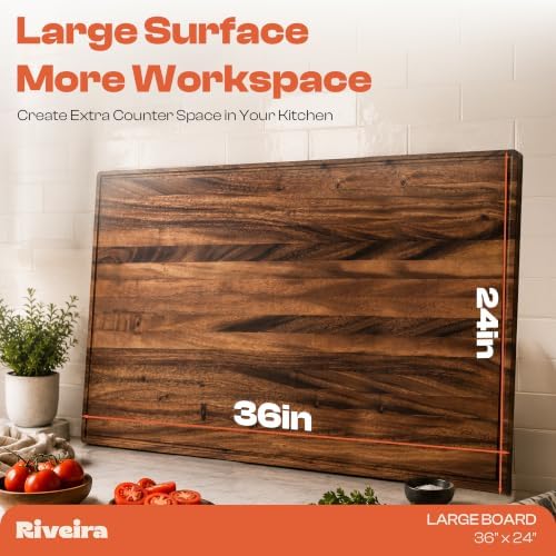Riveira Walnut Wood Cutting Board, 36" x 24" x 1 Inch