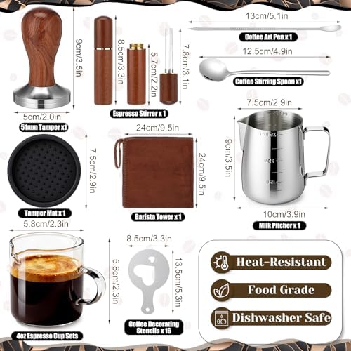 Mifoci 24 Pcs 51mm Espresso Accessories Kit Coffee Tamper Gift Set