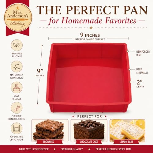Mrs. Anderson's Baking Silicone 9-Inch Square Cake Pan, BPA Free