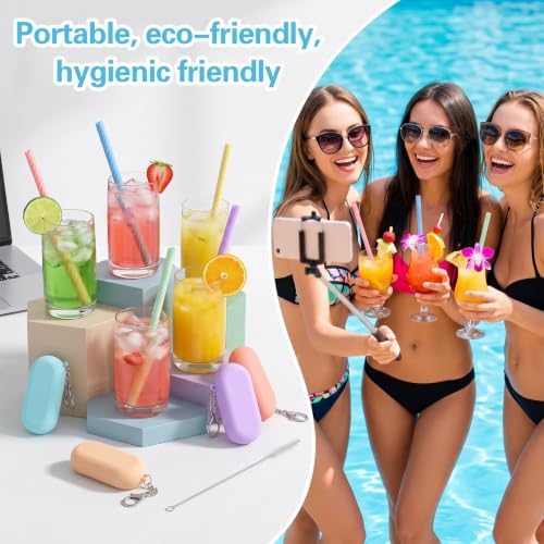 20 Sets Silicone Straws with Case Reusable Collapsiblable Foldable