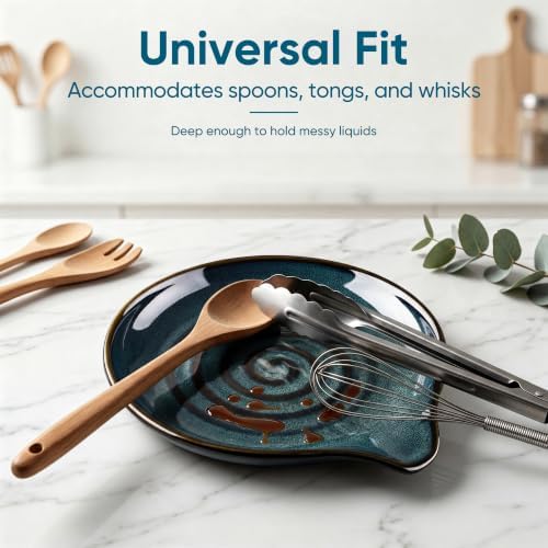 E-far Spoon Rest, Ceramic Spoon Holder for Stove Top, Heat-Resistant